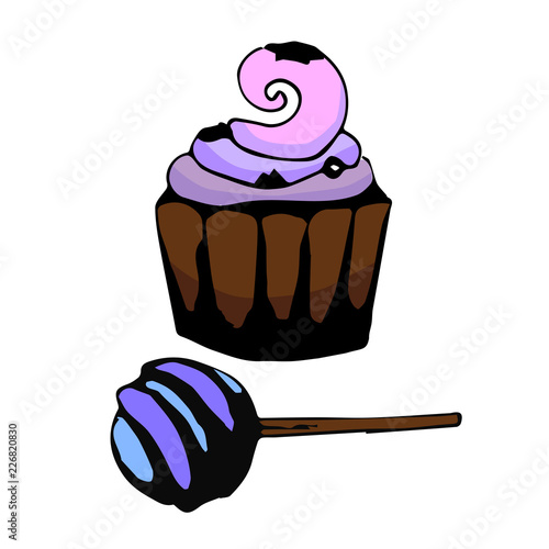 cupcake with ice cream, candy