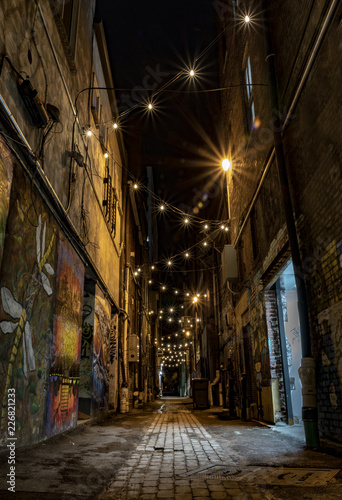 Downtown Knoxville at night market square graffiti alley. 