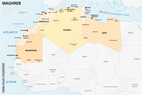 administrative and political vector map of the Maghreb states