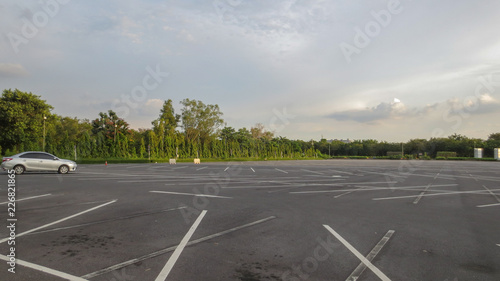 outdoor car parking lot in the evening