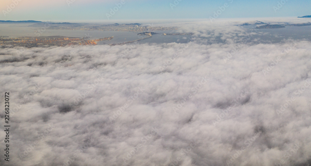 Aerial of Marine Layer Seeping Over San Francisco Bay Area