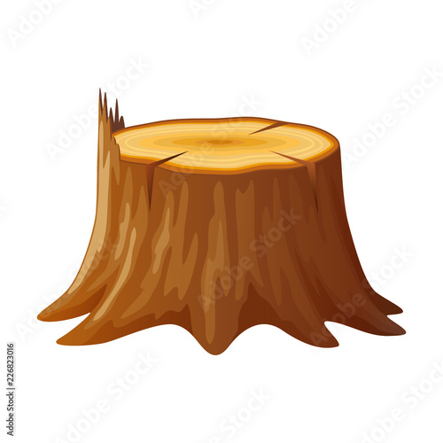 Tree, wooden stump with rings and roots. Cut trees, isolated on white background. Vector illustration in flat style. photo
