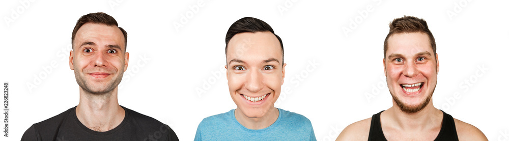 Set of portraits of young smiling people isolated on a white background. Set of portraits of young smiling people isolated on a white background.