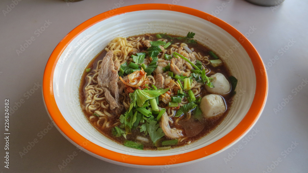 Yakisoba noodle soup with Stewed pork with meatball Yakisoba noodle soup with Stewed pork with meatball
