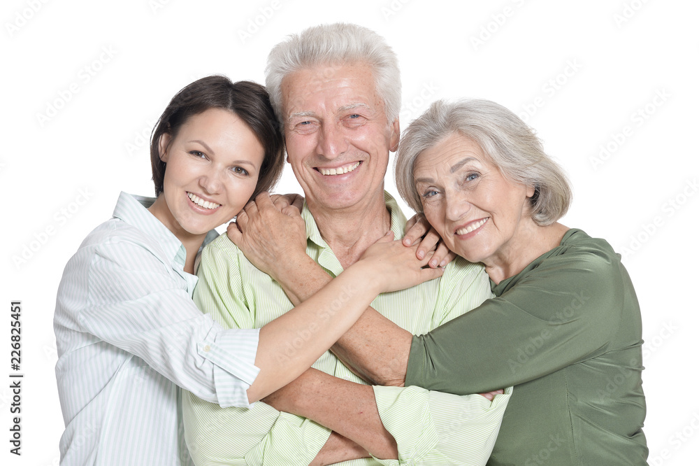 Portrait of happy senior parents with daughter, isolated Portrait of happy senior parents with daughter, isolated