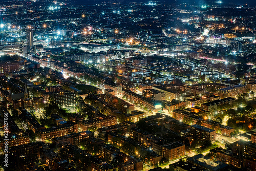 Aerial view of Boston skyline and Boston Massachusetts, USA at nightlight in auttumn