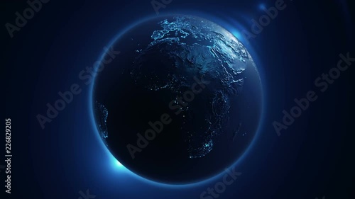 Wallpaper Mural Animation of rotating Earth globe with view from cosmos. Realistic texture and lights on Globe surface. Satellites, lines and light beams. Animation of seamless loop. Torontodigital.ca