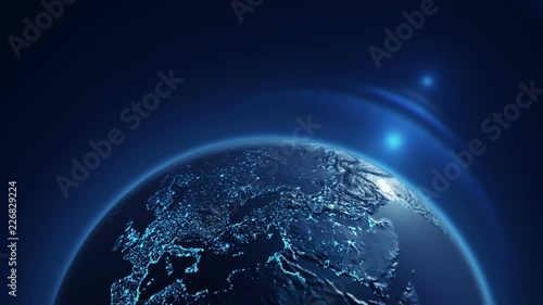 Wallpaper Mural Animation of rotating Earth globe with view from cosmos. Realistic texture and lights on Globe surface. Satellites, lines and light beams. Animation of seamless loop. Torontodigital.ca