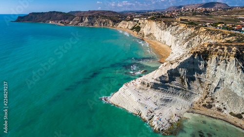 Aerial. Scala dei Turchi. A rocky cliff on the coast of Realmonte, near Porto Empedocle, southern Sicily, Italy.