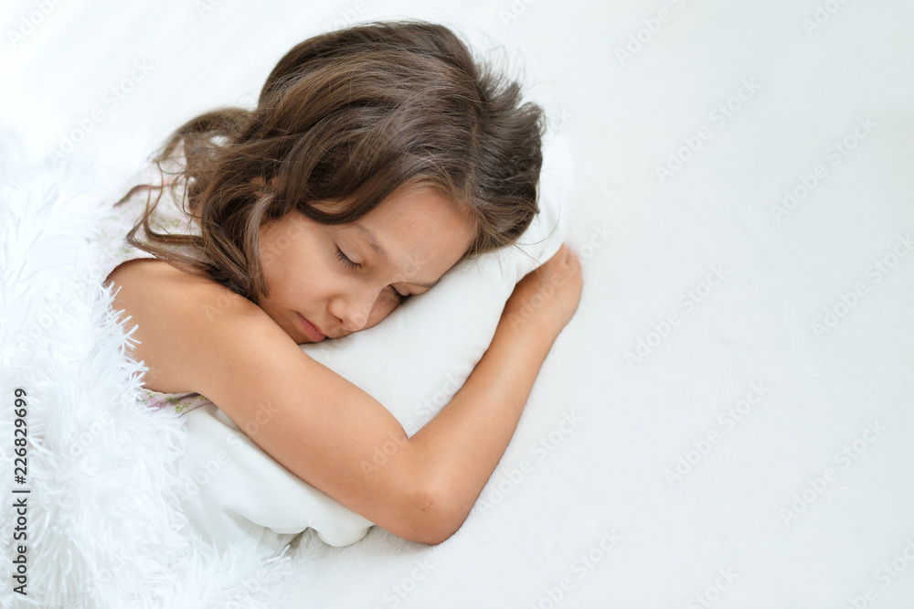 Portrait of cute little girl sleeping in bed Portrait of cute little girl sleeping in bed