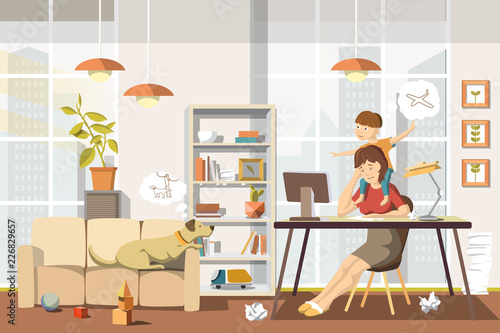 Working Mother. Vector Illustration.