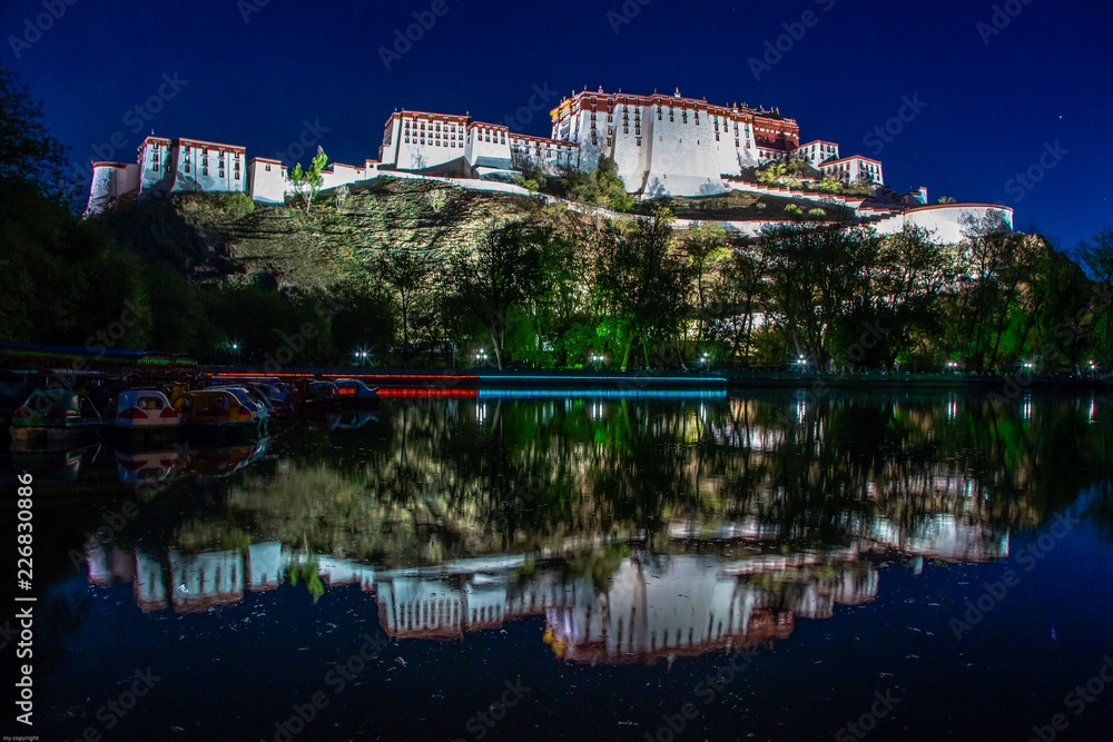 Fototapeta premium The back of the Potala Palace Shot through the lake