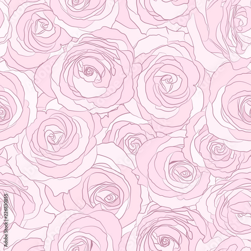 Pink roses seamless vector pattern. Floral background