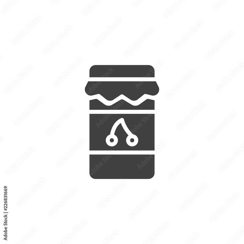 Jam jar vector icon. filled flat sign for mobile concept and web design. Cherry jam simple solid icon. Symbol, logo illustration. Pixel perfect vector graphics Jam jar vector icon. filled flat sign for mobile concept and web design. Cherry jam simple solid icon. Symbol, logo illustration. Pixel perfect vector graphics