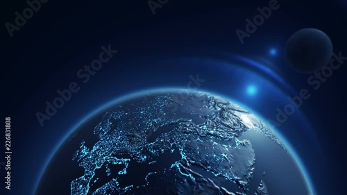 Wallpaper Mural Animation of rotating Earth globe with view from cosmos. Realistic texture and lights on Globe surface. Satellites, lines and light beams. Animation of seamless loop. Torontodigital.ca
