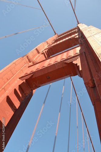Golden gate bridge, tower structure, San Francisco, suspension, steel, cables, landmark, USA, poster, print, California, road bridge, travel, sky.