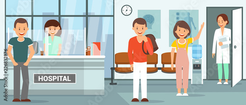 Reception Room at Clinic. Vector Flat Illustration