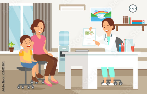 Examination by Pediatrician. Vector Illustration.
