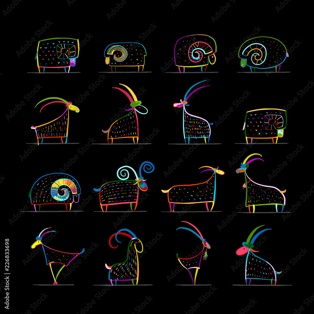 Naklejka premium Goats and rams collection for your design