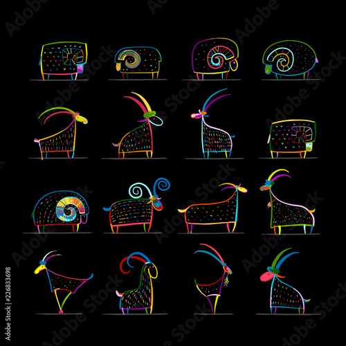 Goats and rams collection for your design