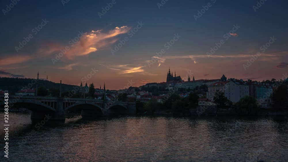 Sunset above Prague Castle and Vltava river Sunset above Prague Castle and Vltava river