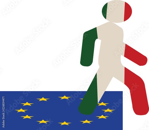 omino italiano esce dalla bandiera europea