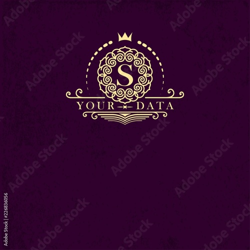 Perfect art frame for design of the monogram or logo. Golden lovely border. Graphic sign for create of catalogs and menus of perfumes, cafes, boutiques.