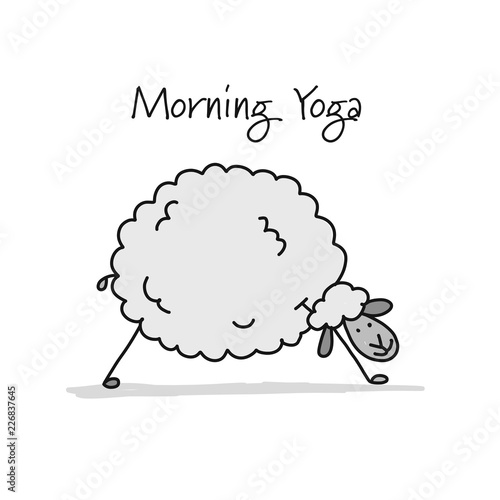 Funny sheep doing yoga, sketch for your design