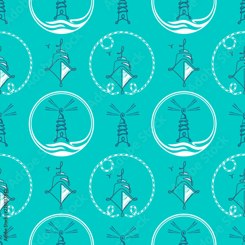 Seamless pattern from sailing elements. Pattern, abstract background, wallpaper. Nautical collection, marine travel icons.