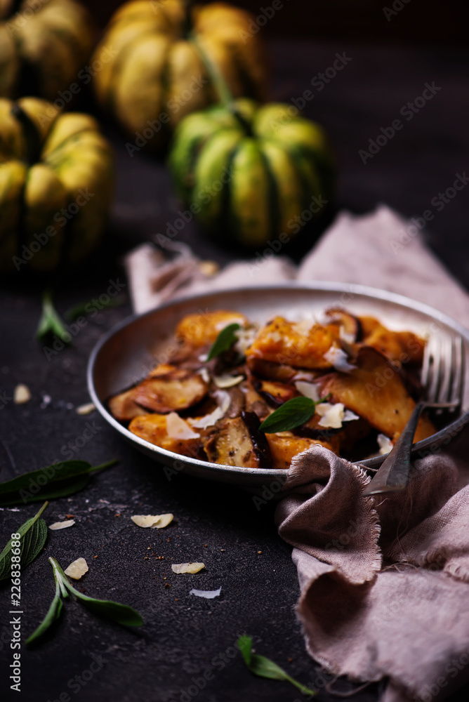 Pumpkin gnocci with wild mushroom..style rustic. Pumpkin gnocci with wild mushroom..style rustic.