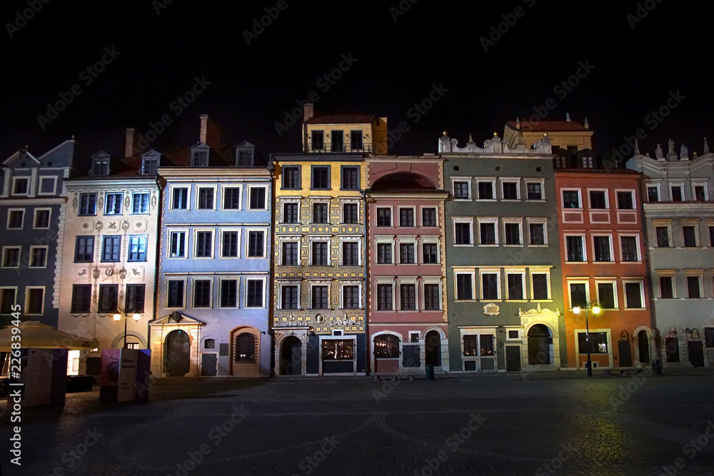 Night Image of Historic Warsaw Old Town Square