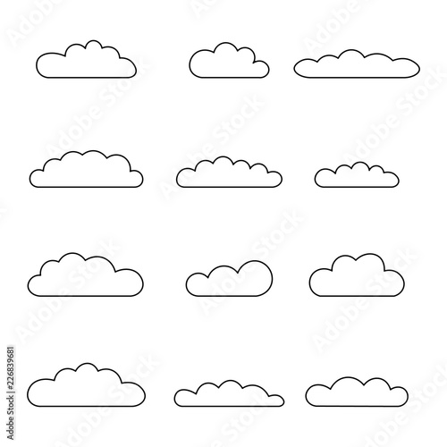 Cloud outline set. Cloud line icon collection isolated on white background. Vector illustration.