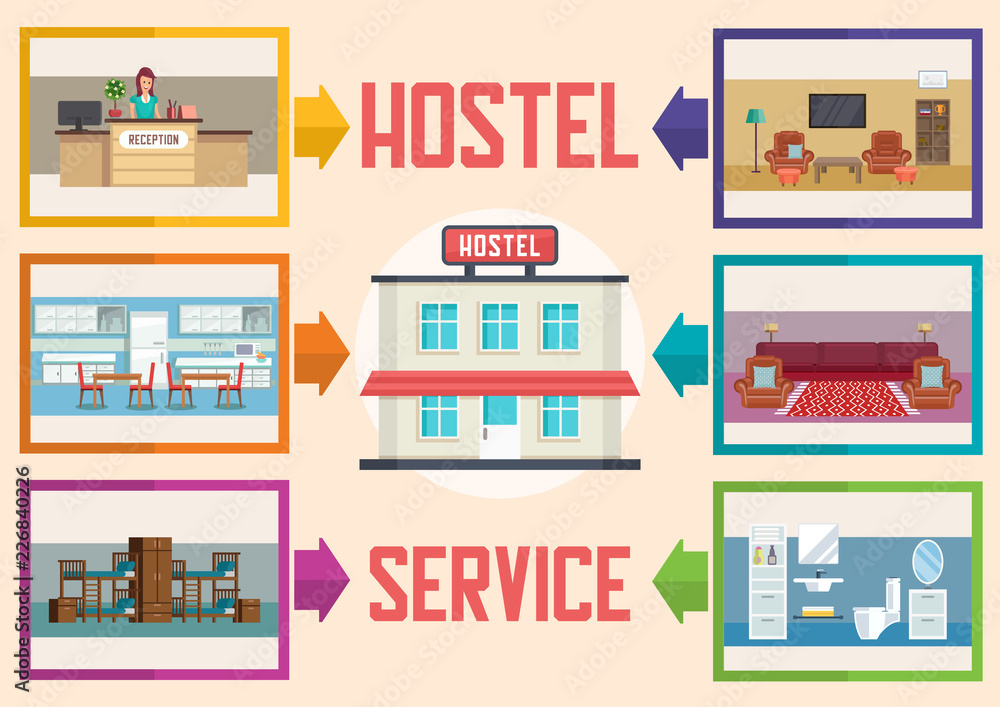 Obraz premium Hostel Service. Vector Flat Illustration.