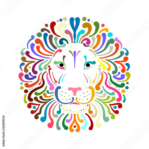 Lion face logo colorful, sketch for your design photo