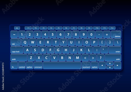 Black keyboard object on blue background . Vector illustration