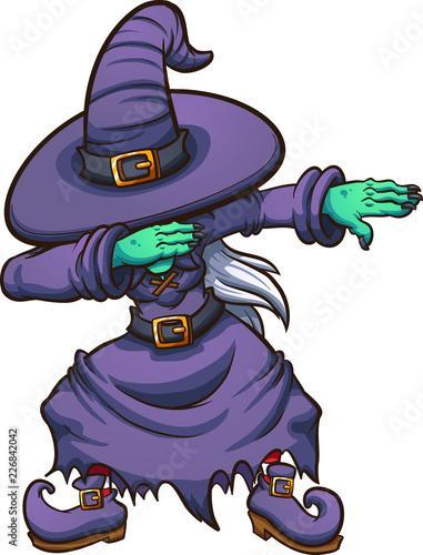 Dabbing cartoon witch. Vector illustration with simple gradients. All in a single layer.