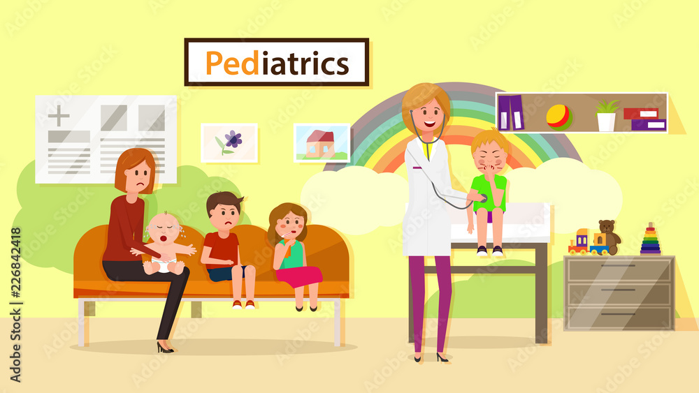 Examination by Pediatrician. Vector Illustration.