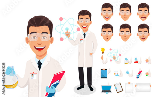 Scientist man. Handsome cartoon character