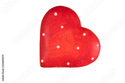 Heart shaped gingerbread cookie isolated on white background