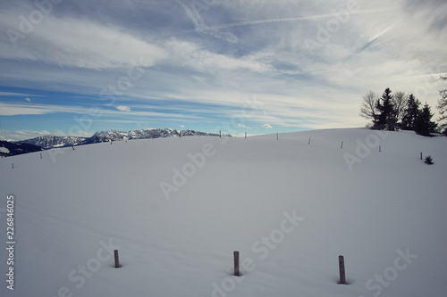 Winter snow covered mountain peaks in Europe. Great place for winter sports photo