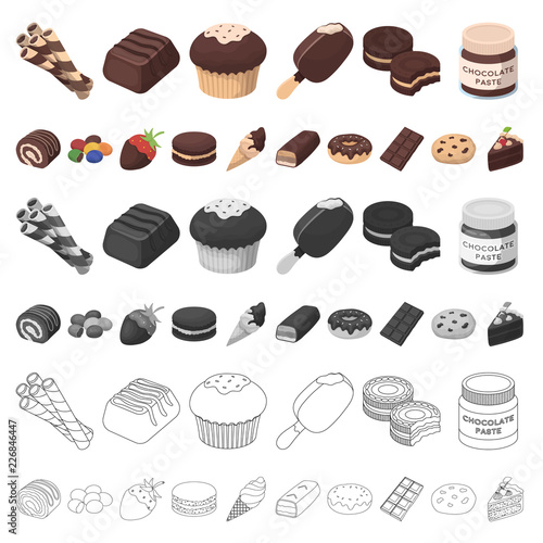 Chocolate Dessert cartoon icons in set collection for design. Chocolate and Sweets vector symbol stock web illustration.