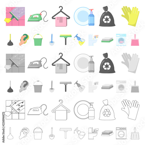 Cleaning and maid cartoon icons in set collection for design. Equipment for cleaning vector symbol stock web illustration.