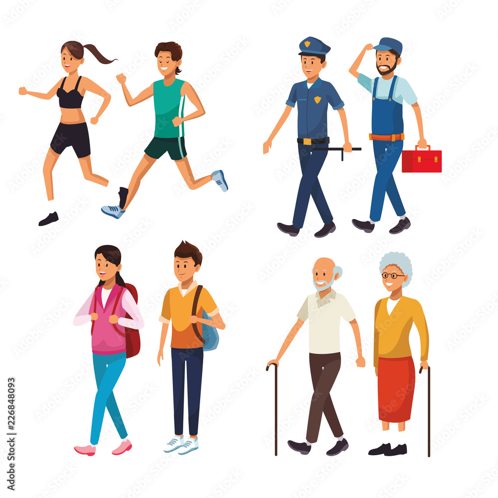 set city people walking cartoons set city people walking cartoons