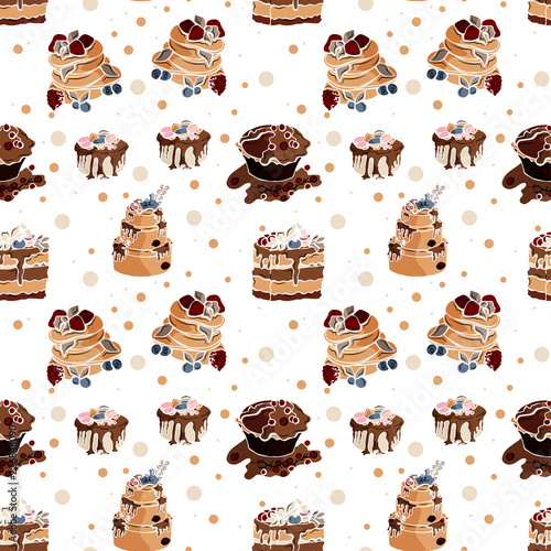 Tasty seamless pattern with cakes in vector