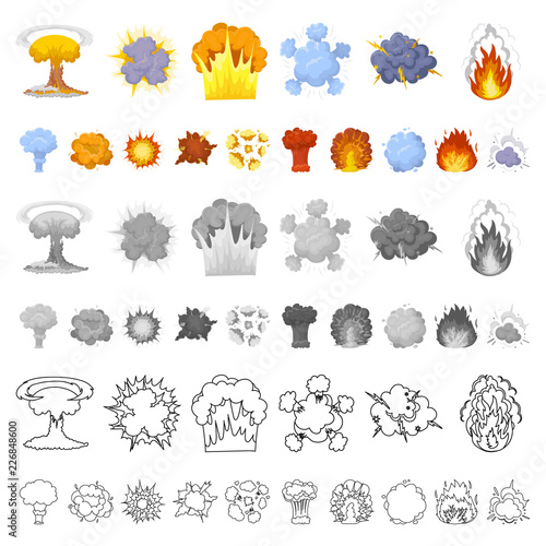Different explosions cartoon icons in set collection for design.Flash and flame vector symbol stock web illustration.