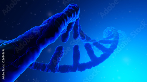 3D rendered Illustration of a DNA Helix under a simulated microscope. 