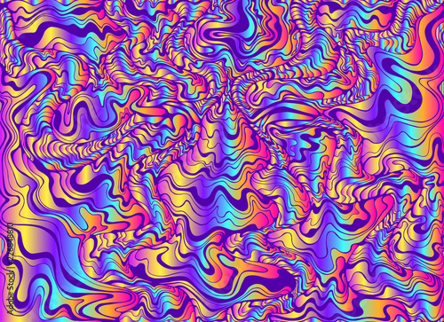 Vintage bright abstract ornament psychedelic waves, gradient colors. Fantasy doodle pattern