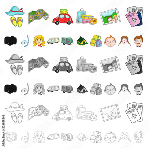Family holiday cartoon icons in set collection for design. Recreation and equipment. vector symbol stock web illustration.