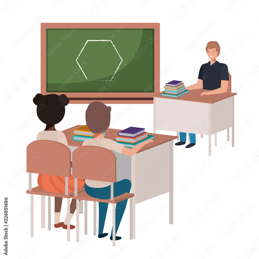 teacher in classroom with students avatar character teacher in classroom with students avatar character