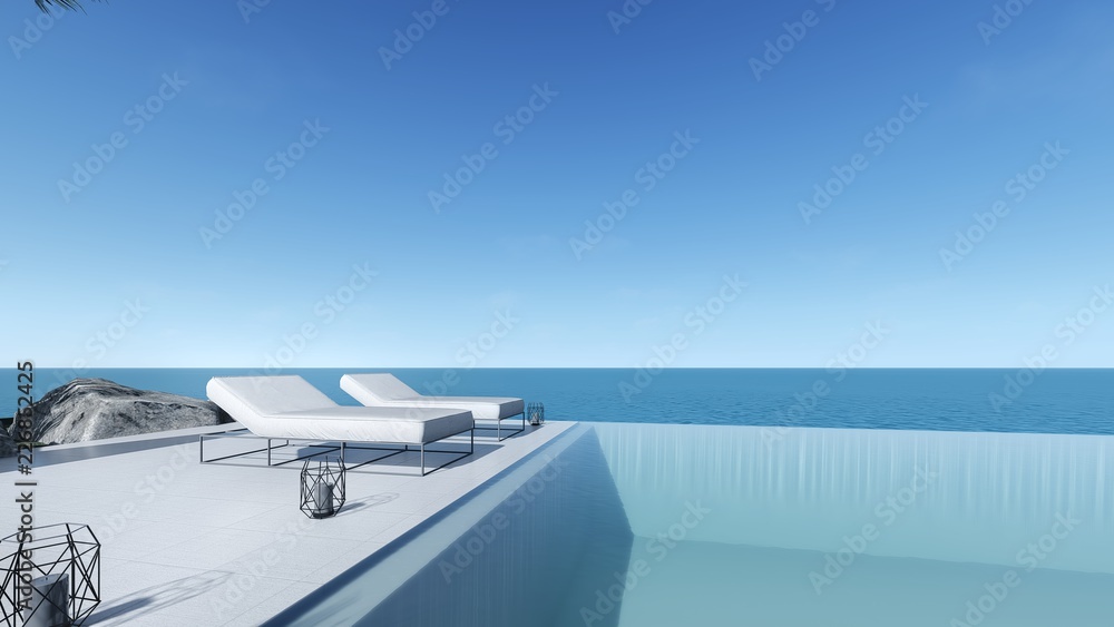 3d render modern pool sea view terrace living in modern style  pool bed view